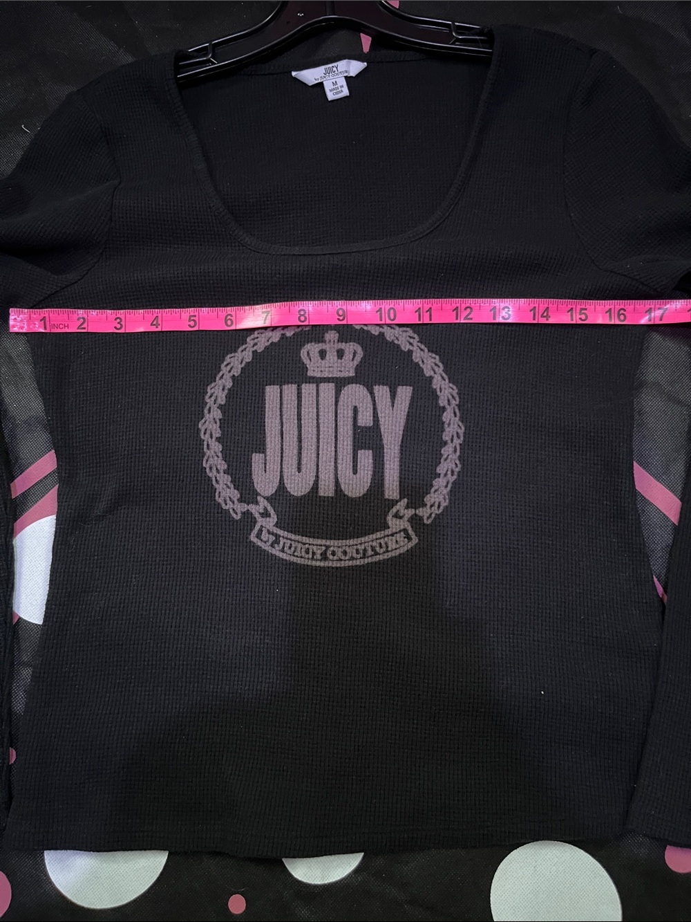 Juicy Couture Black Scoop Neck Long Sleeve Top with Crest Logo - Picture 7 of 10